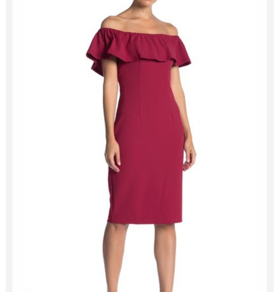 Burgandy/Wine Colored ruffle off the shoulder dress